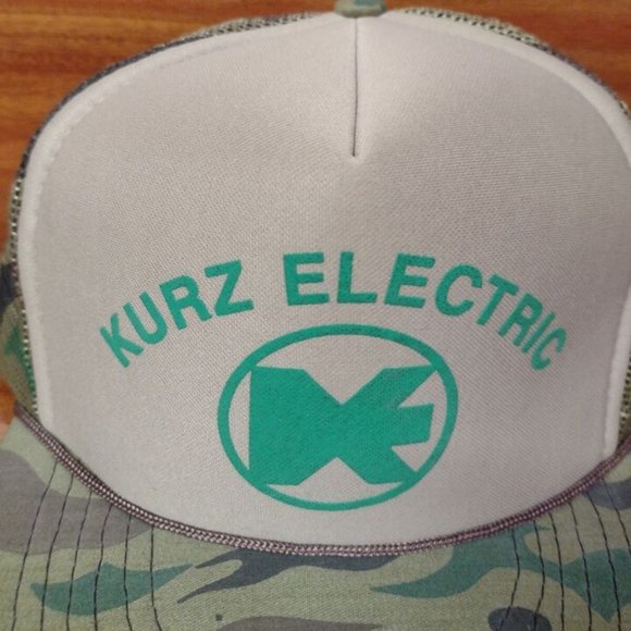 Vintage Kurz Electric Local Business Camouflage Trucker Cap Snapback Hat - Picture 2 of 8